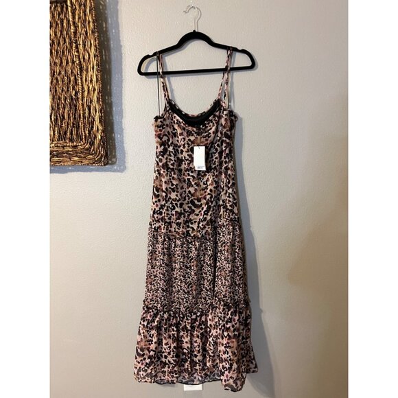 Lipsy London Slip Maxi Dress 14 Brown Black Pink Tiered Cottage Relaxed NWT NEW - Picture 5 of 6